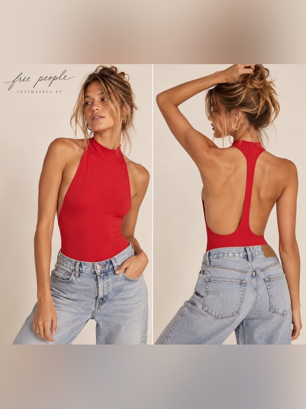 Free People Intimately Alyssa Extreme T-Back Bodysuit Rubies Red L NWT